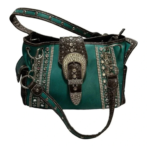 Ladies Western Bling Concealed Carry Turquoise Green Purse - Picture 2 of 16